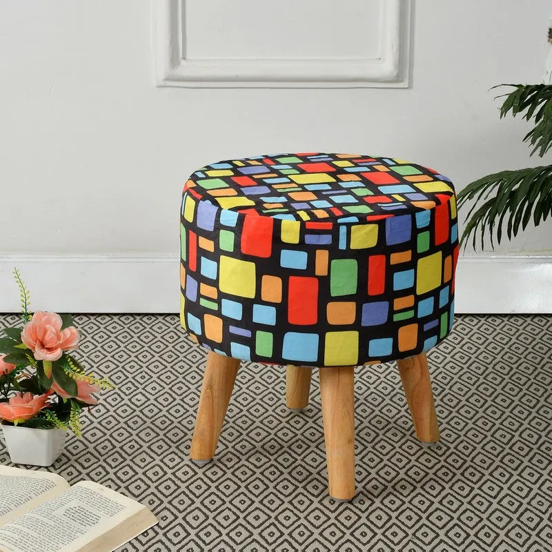 Ravira Block-print Multicolor Engineered Wood Ottoman media 1