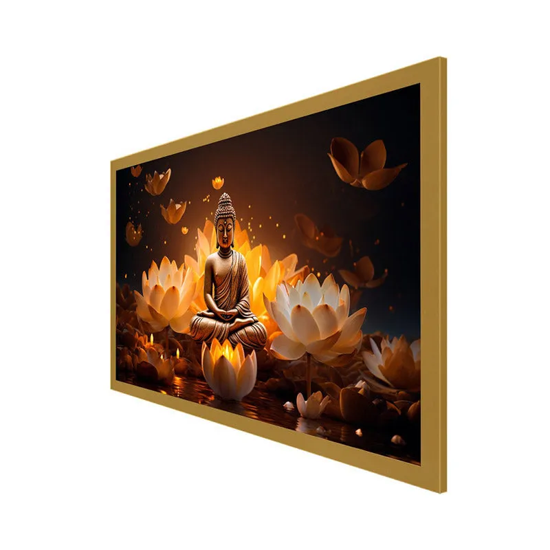 Lotus Glitter Buddha Canvas Wall Painting With Frame media 7