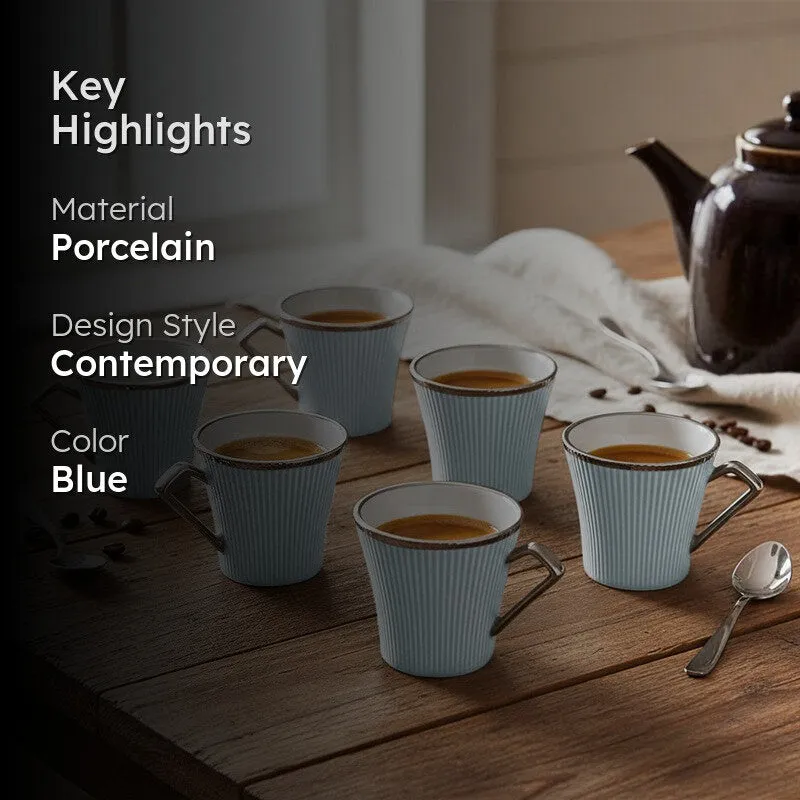 Thira Porcelain Tea Cup (180 mL Each/Blue) - Set of Six media 2