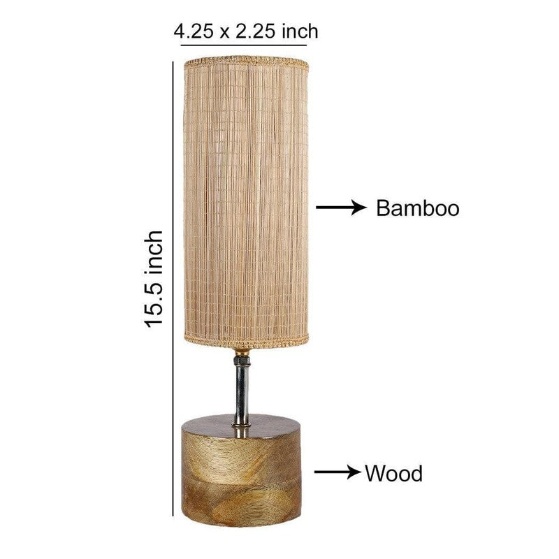 Rustic Wood Fabric Table Lamp - Beige media 7