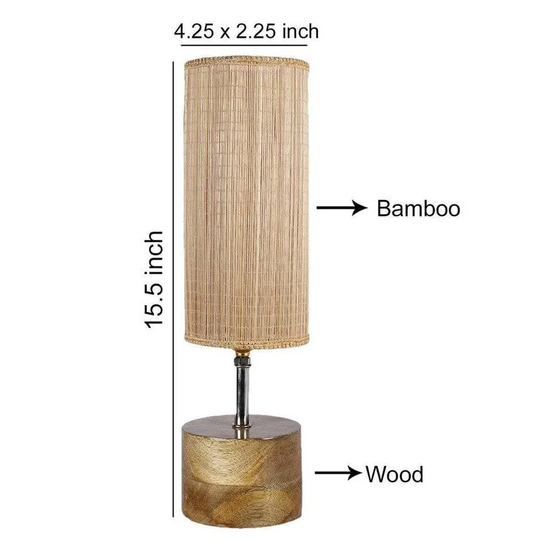 Rustic Wood Fabric Table Lamp - Beige media 7