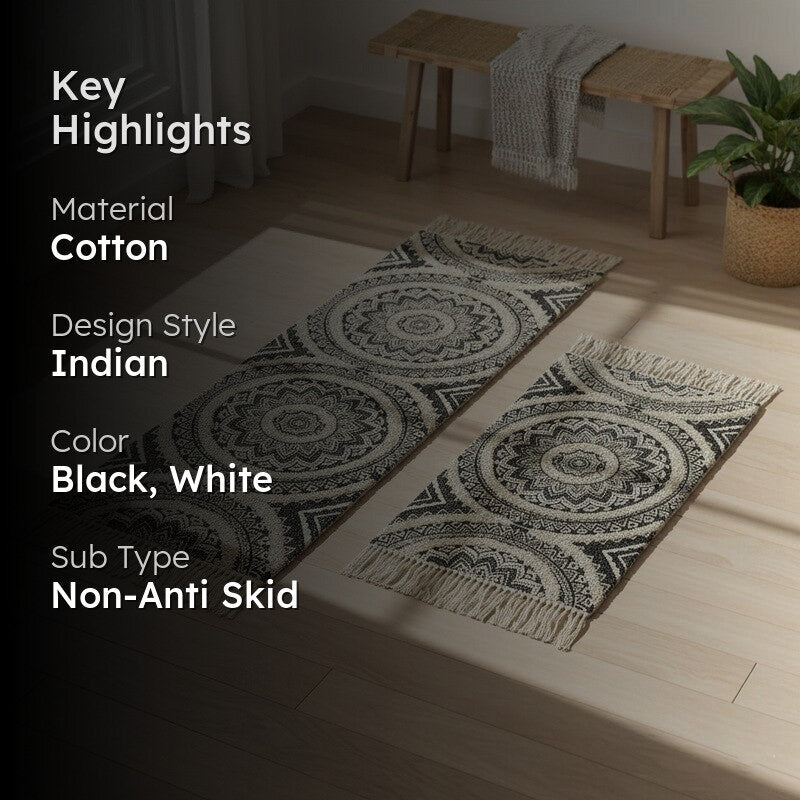 Mandala Cotton Runner Rug (Black) - Set of Two media 2