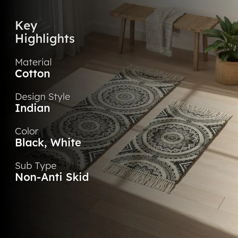 Mandala Cotton Runner Rug (Black) - Set of Two media 2