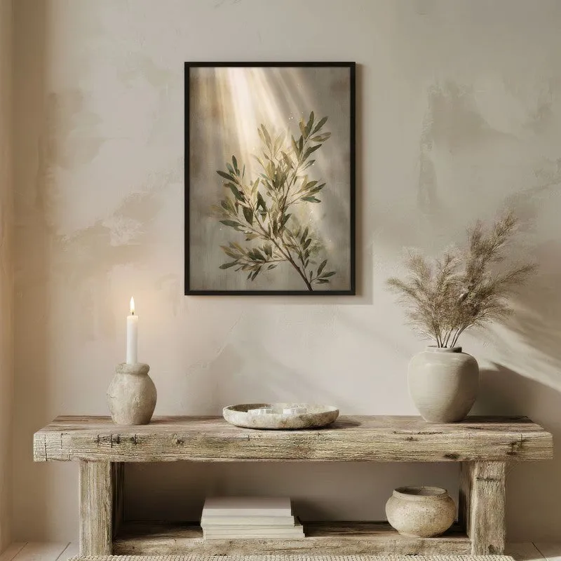 Soft Olive Grace Archival Paper Wall Painting With Black Frame media 3