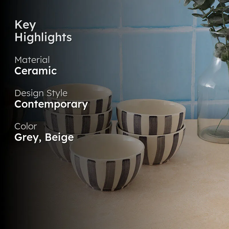 Cross Strips Ceramic Snack Bowl (180 mL) - Set Of Six media 2