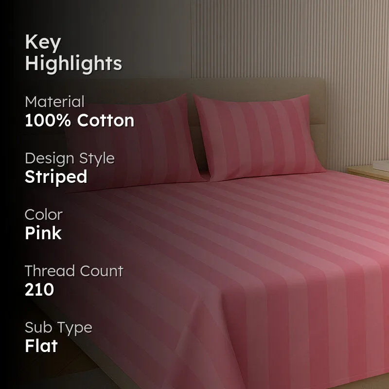 Elegance Striped Cotton Bedsheet (Pink) - 210 TC media 2