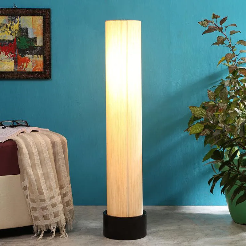 Neila Wooden Tower Floor Lamp With Khadi Shade - Off-White media 1