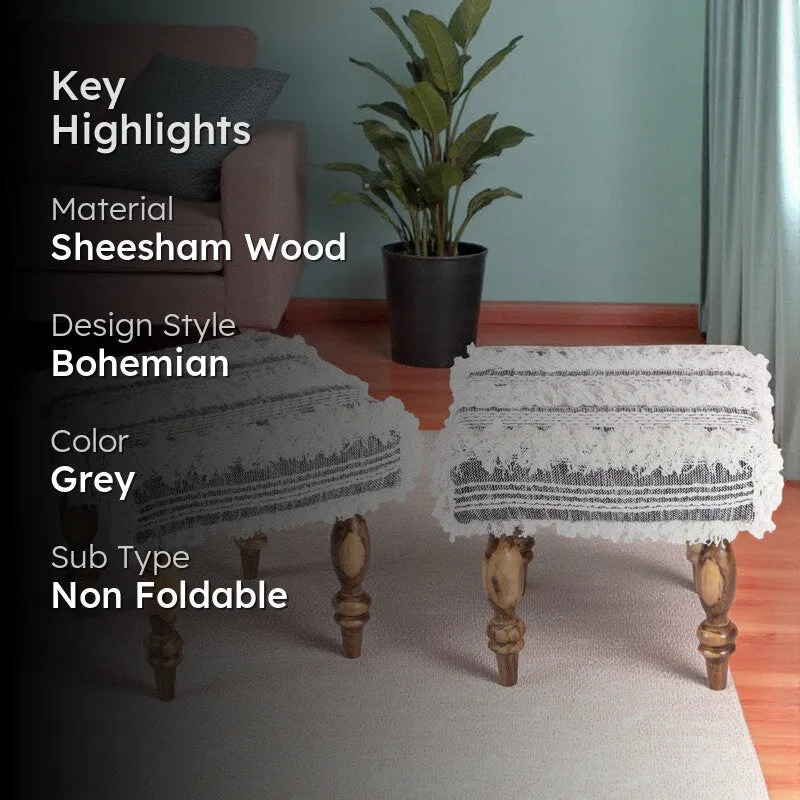 Sirox Sheesham Wooden Stools (Grey) - Set Of Two media 2