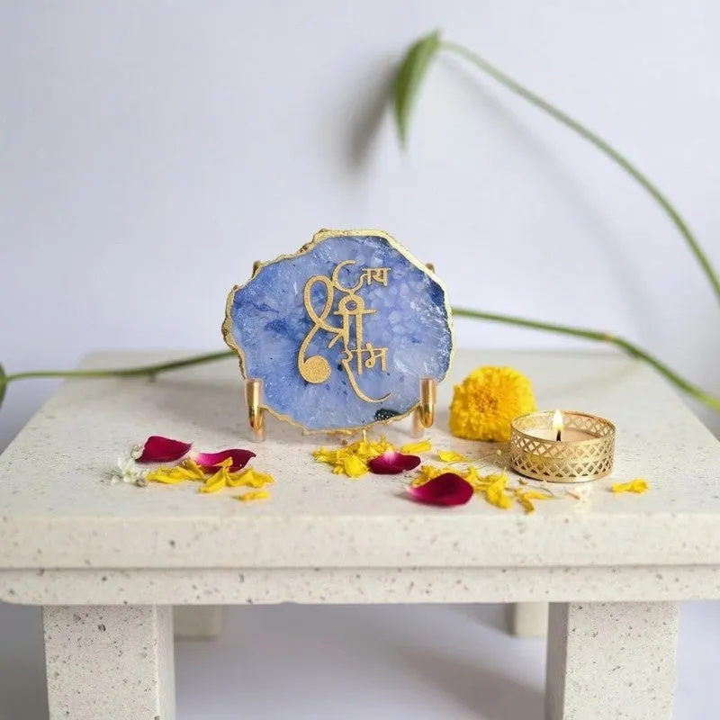Jai Shri Ram Handcrafted Agate Religious Accent - Blue media 3