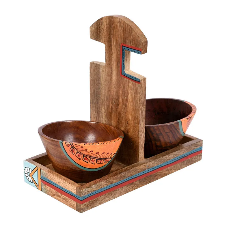 Devika Wooden Serving Bowl With Holder - Three Piece Set media 4
