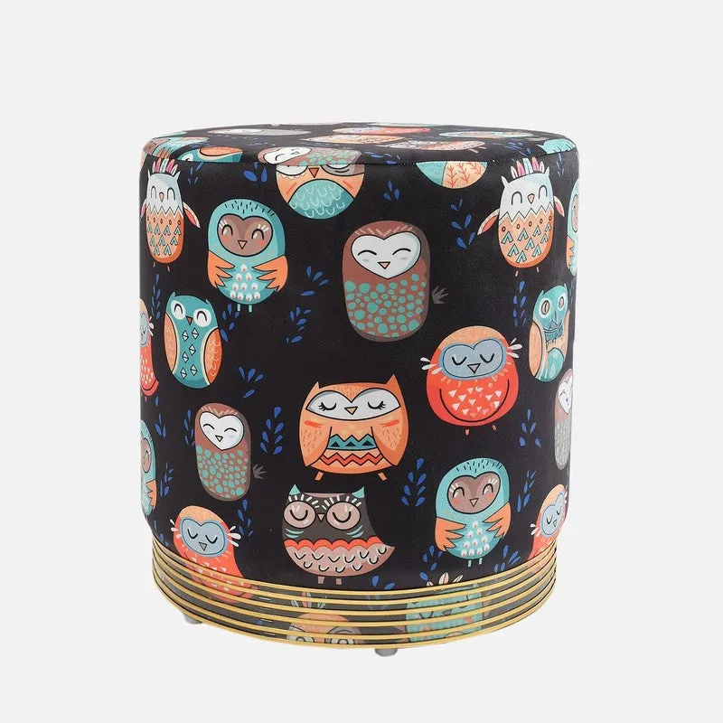 Avira Owl-print Velvet Pouffe - Black media 3