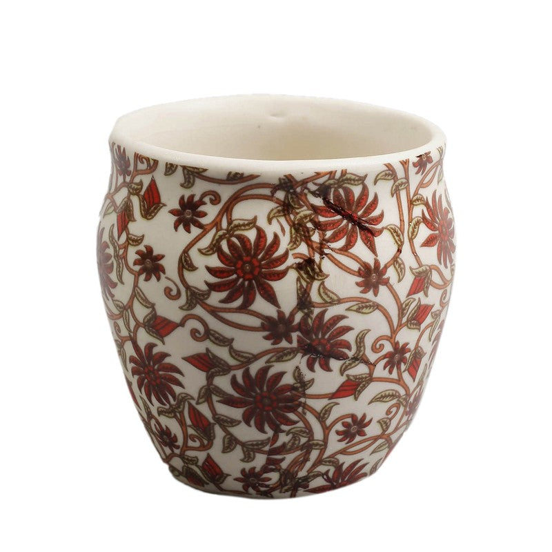 Vintage Red Petal Stoneware Kulhad(190 ml) - Set Of Six media 4