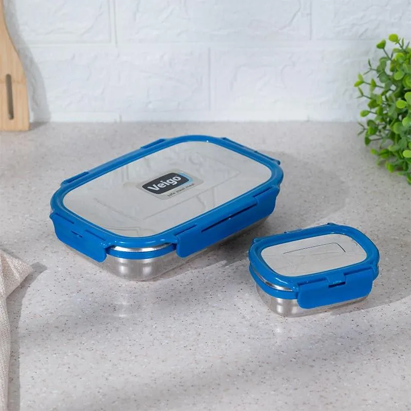 Vidora Dark Blue Stainless Steel Lunch Box (775/150 mL) - Two Piece Set media 1