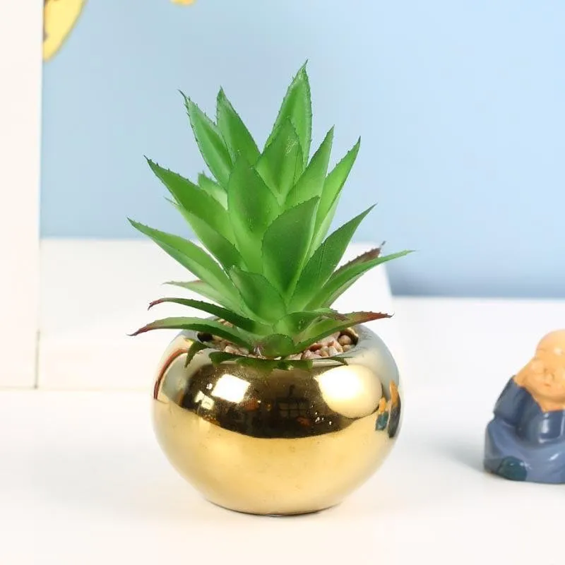 Faux Aloe Vera In Round Ceramic Pot - 14 cms media 1
