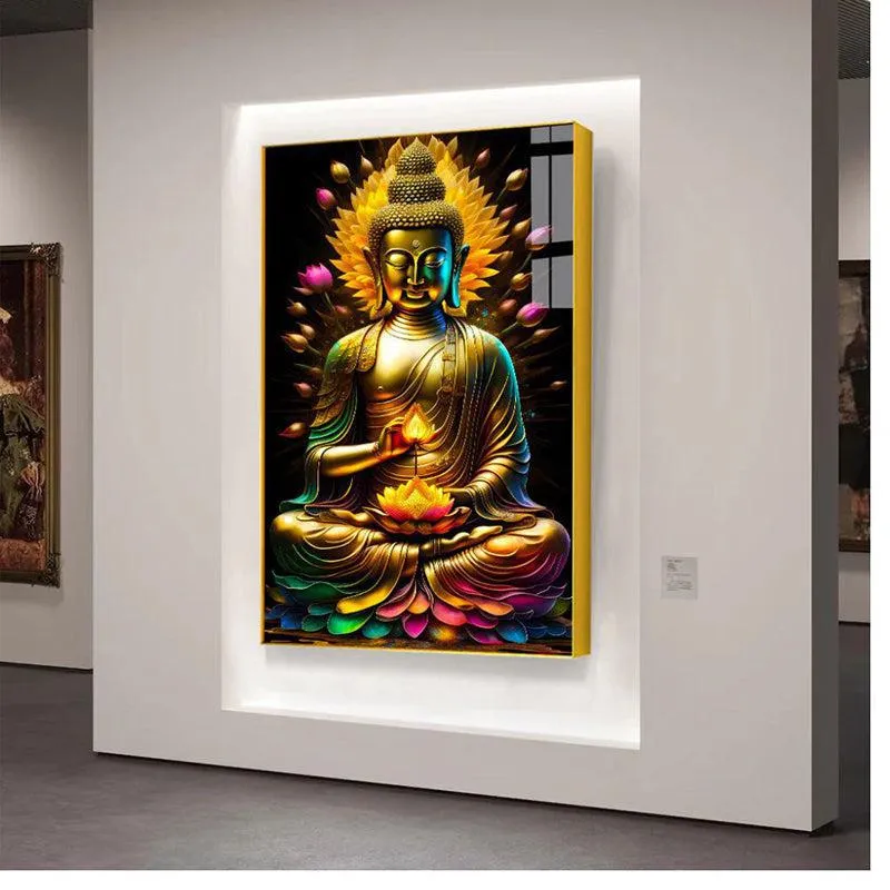 Gilded Lotus Buddha Spiritual Canvas Wall Art With Frame - Gold media 5