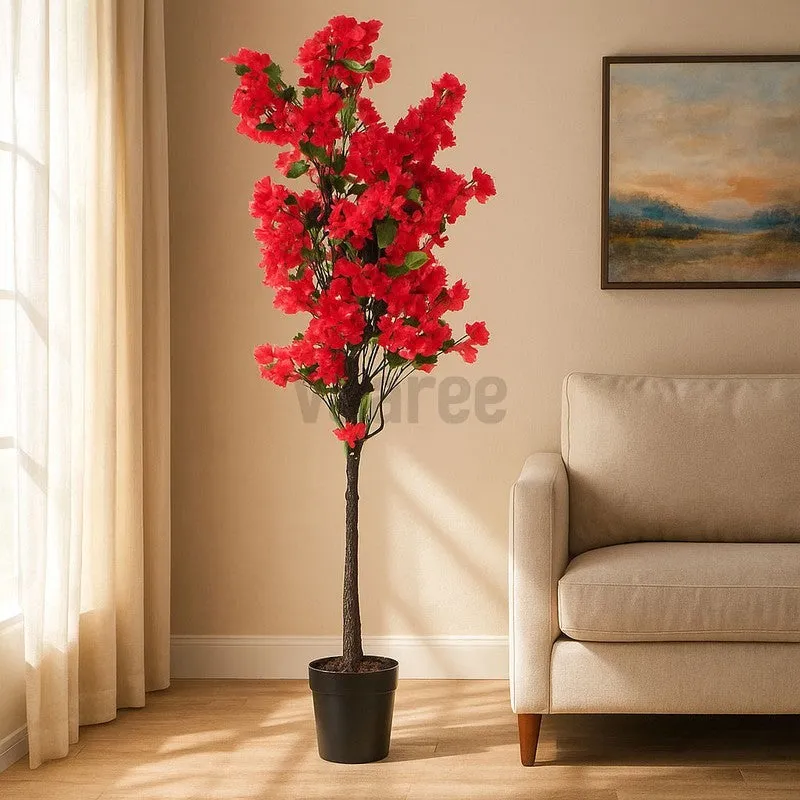 Faux Realtouch Red Bougainvillea Plant With Black Plastic Pot - 5.2 Feet media 3