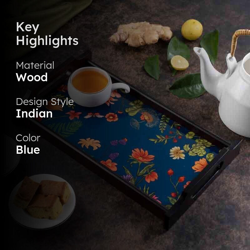 Floral Bliss Blue Wooden Trays media 2