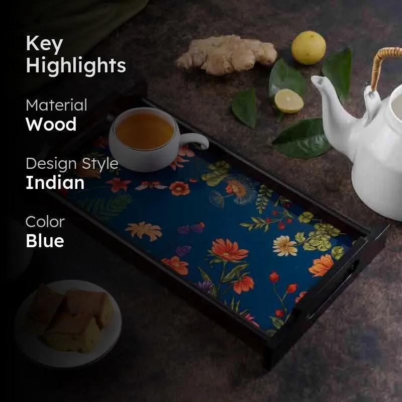 Floral Bliss Blue Wooden Trays media 2