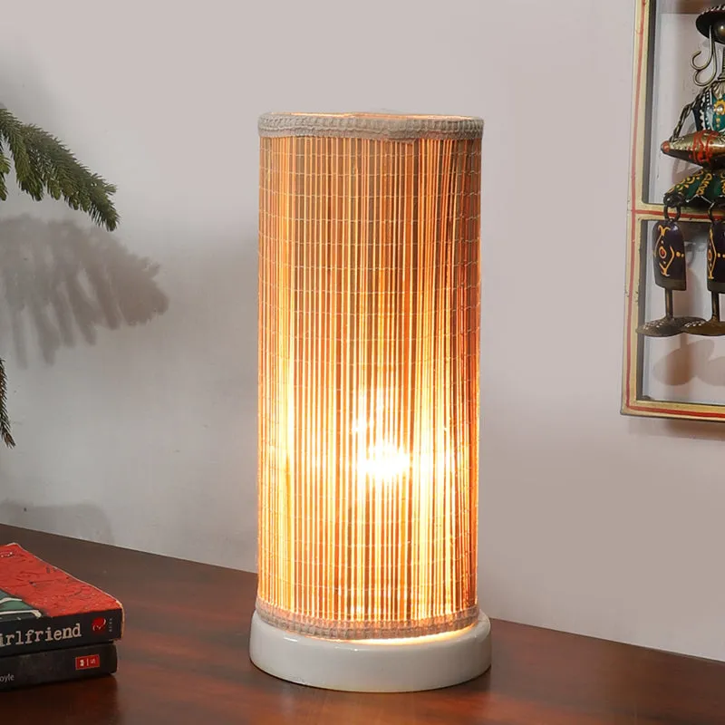Seralya Cylindra Curve Bamboo Table Lamp - White media 2