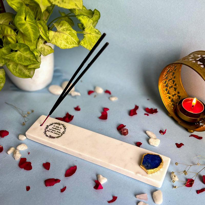 Gayathri Mantra Marble Incense Holder With Agate Plating - Blue media 3