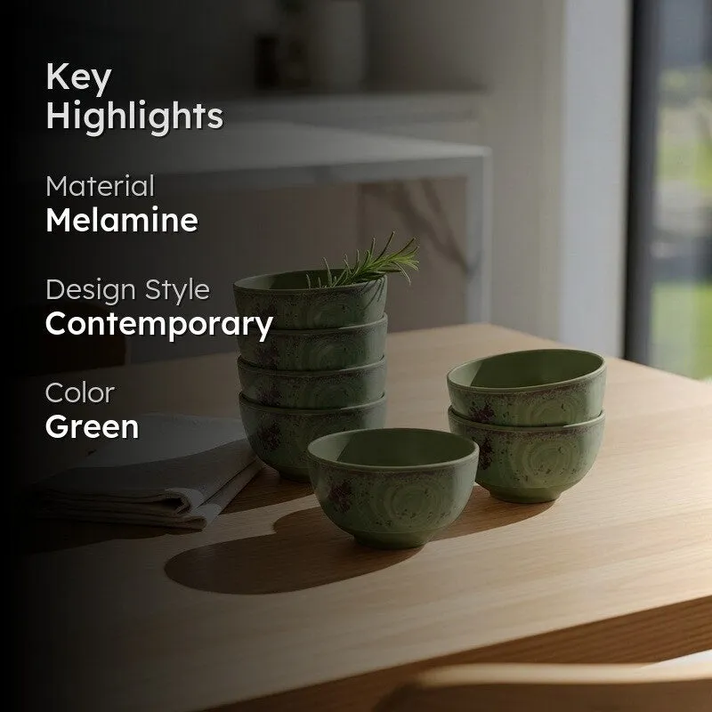 Rustic Q Olive Green Melamine Snack Bowls (200 mL Each) - Set of Six - 2