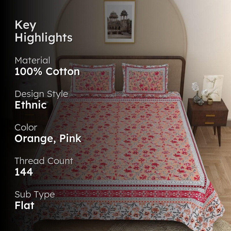 Floral Fancy Cotton Bedsheet - 144 TC media 2