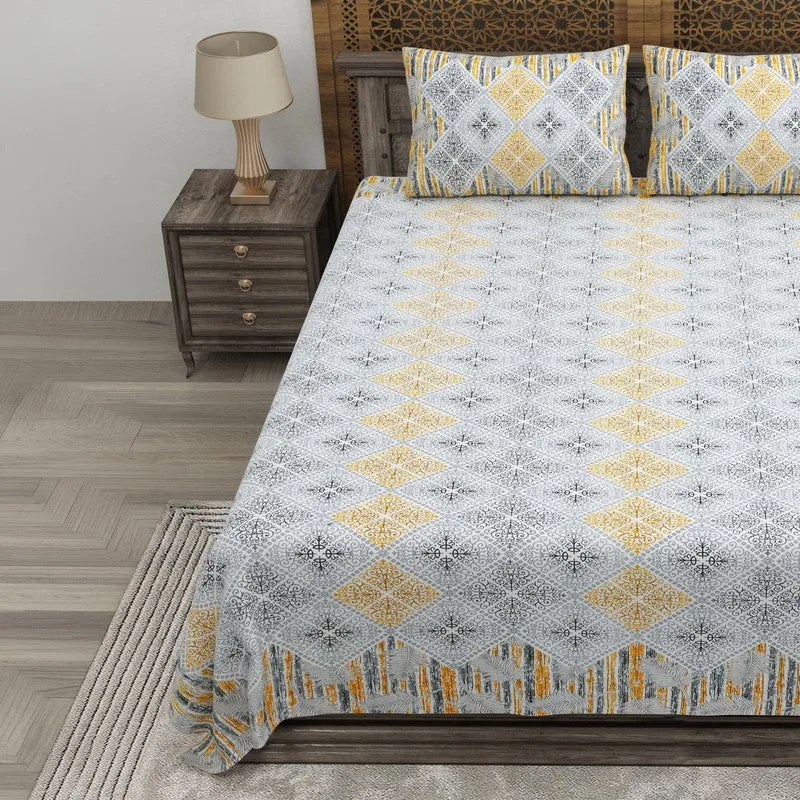 Blooma Cotton Bedsheet (Blue,Yellow) - 240 TC media 3