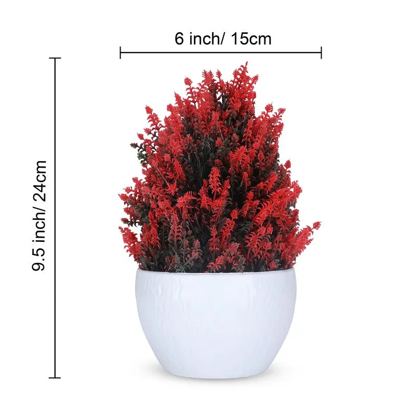 Artificial Red Thick Bush Plant with White Pot media 6