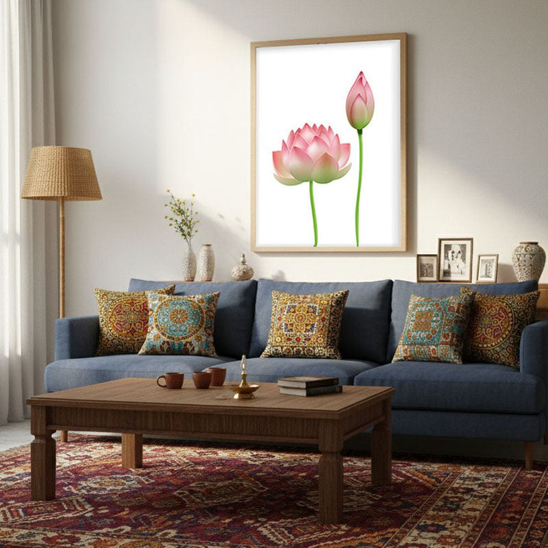 Faded Lotus Archival Paper Wall Art  - Natural Brown Frame media 5