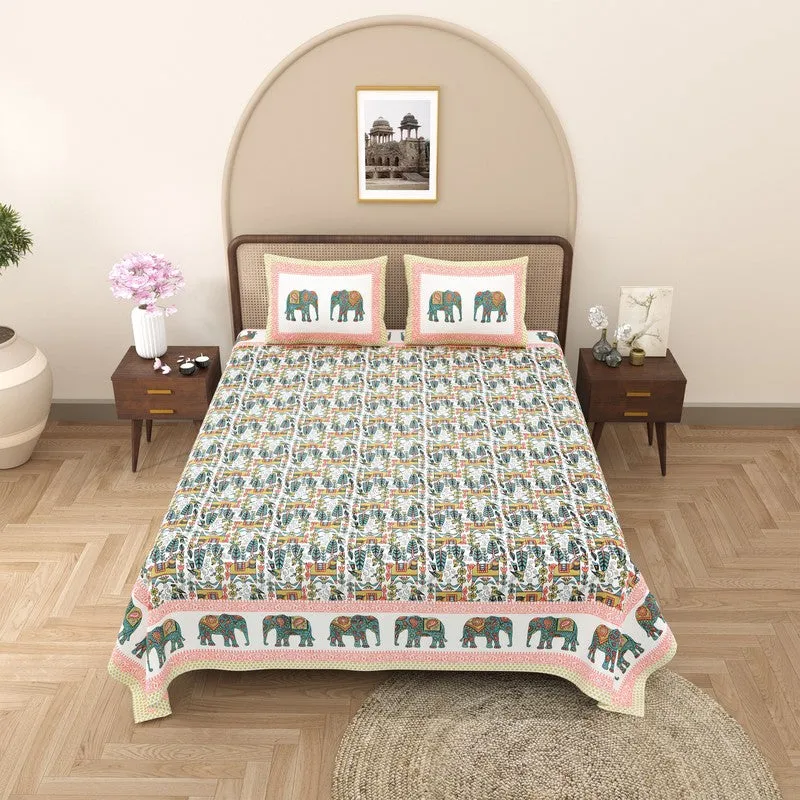 Heritageix Cotton Bedsheet (White,Pink) - 240 TC media 3