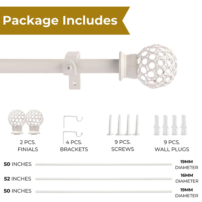 Filigrette Extendable 1" Single Curtain Rods With Round Finial & Brackets (White) media 5