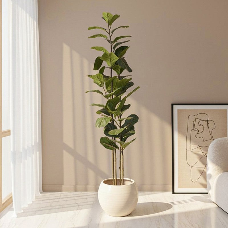 Majestic Fiddle Leaf Fig Artificial Plant With Black Plastic Pot