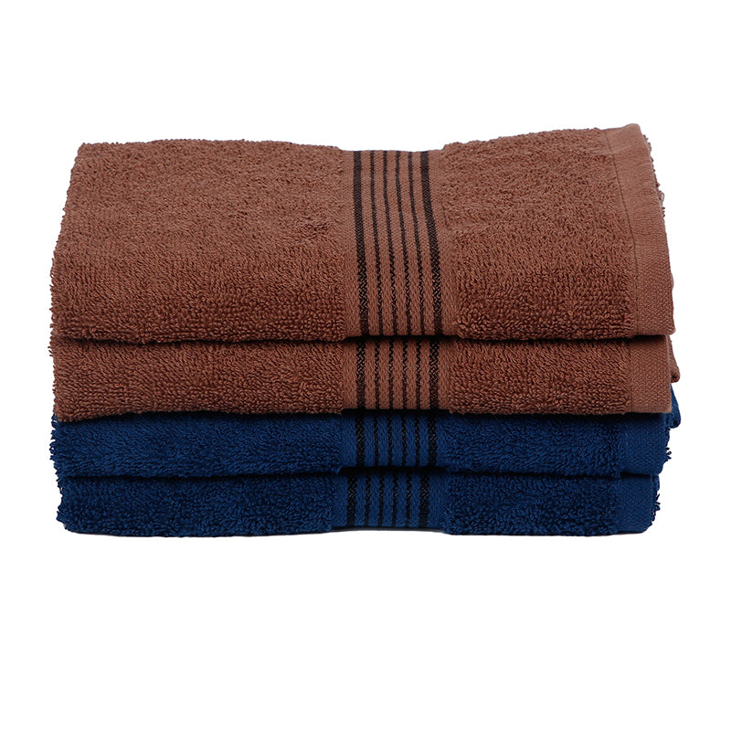Pluma Cotton Hand & Face Towel (Brown & Navy Blue) - Set Of Four media 3
