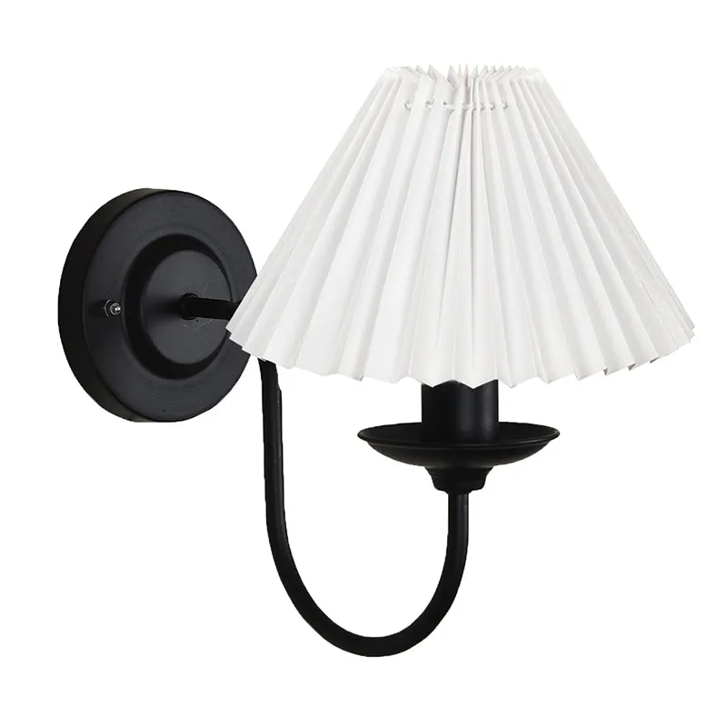 French Pleat Fabric & Metal Wall Lamp - White & Black media 3