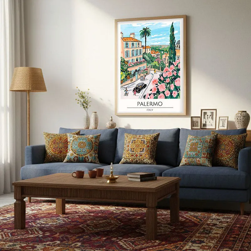 Vintage Palermo Framed Canvas Archival Canvas Wall Painting - Natural Brown Frame media 4