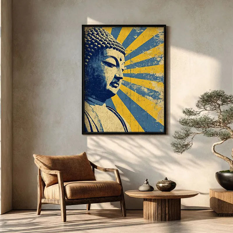 Buddha Celestial Petal III Mandala Archival Paper Wall Painting With Black Frame media 1