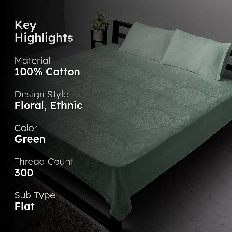 Symmetry Charm Jacquard Cotton Bedsheet (Sage Green) - 300 TC media 2