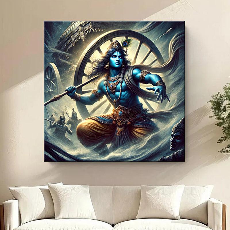 Krishna in His Battle Glory Wall Painting