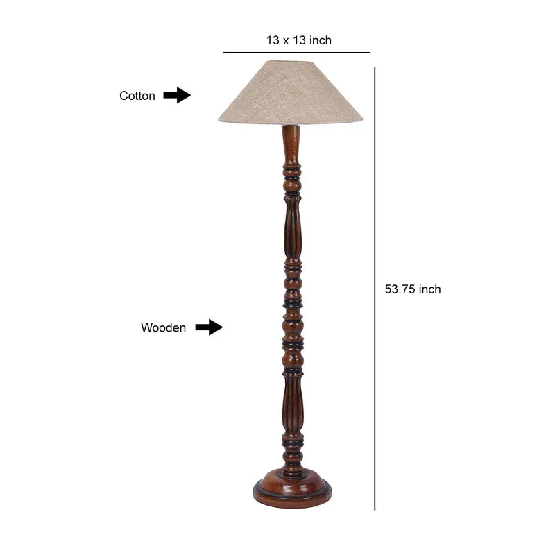 Masiya Vintage Wooden Floor Lamp With Jute Shade - Beige media 6