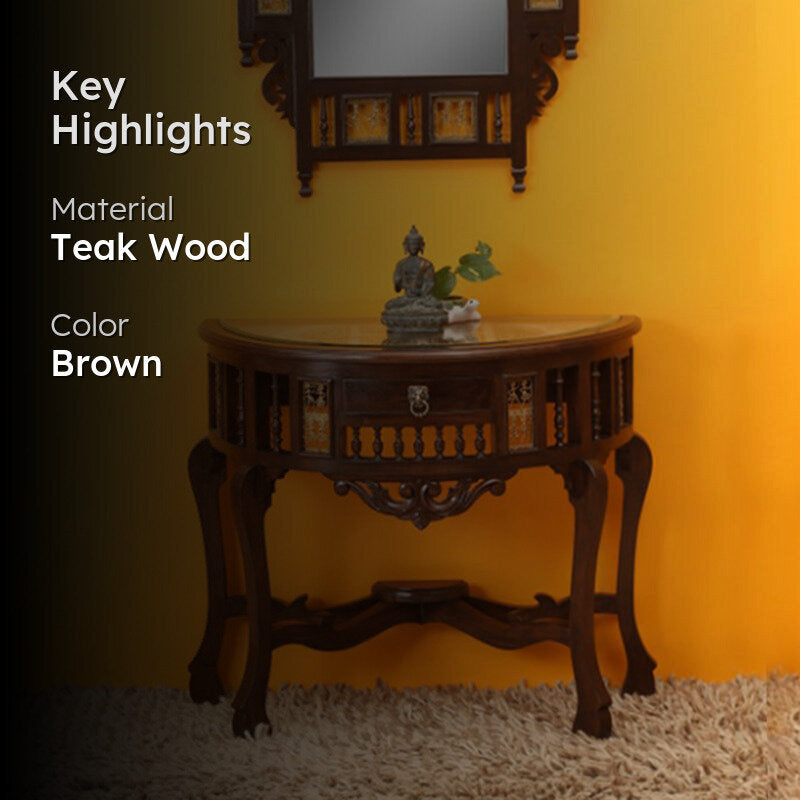 Awadh Teak Wood Console Table - Large media 2