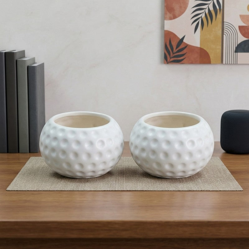 Dotted Pearl Ceramic Planter - Set of Two