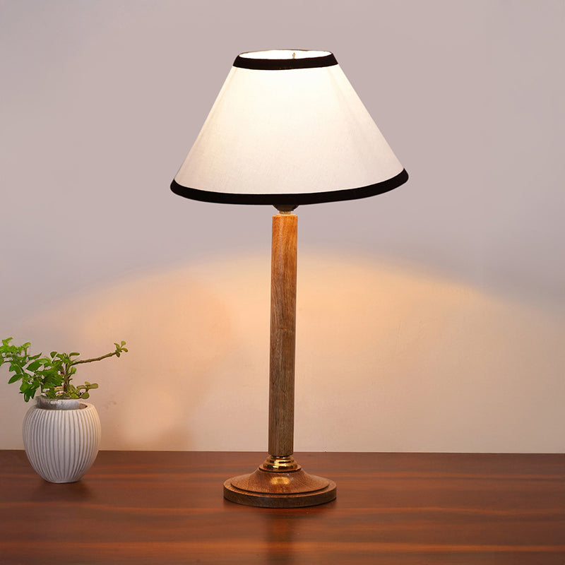 Monochrome Edge Table Lamp With Wooden Base - White,Brown