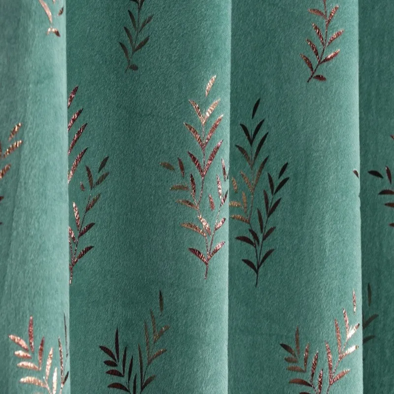 Gilded Touch Printed Velvet Curtain - Sea Green,Gold media 5