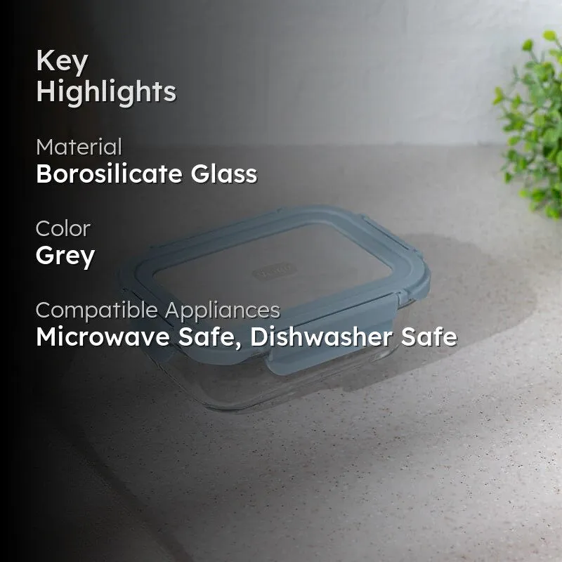 Boro Glass Lunch Box With Steel Lid (Grey) - 640 ML media 2