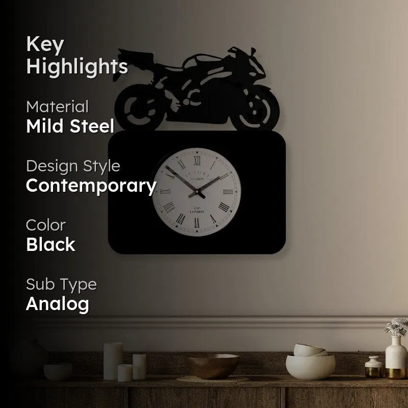 Motorbike Steel Analog Wall Clock - Black media 2