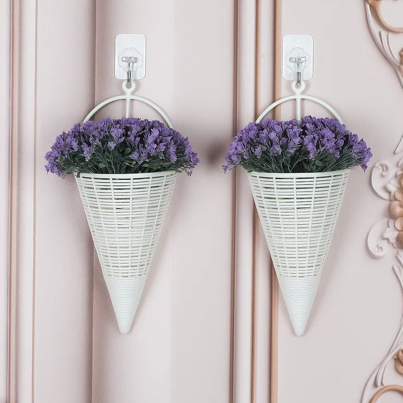 Artificial Flowers (Purple) with Pot - Set Of Two media 1