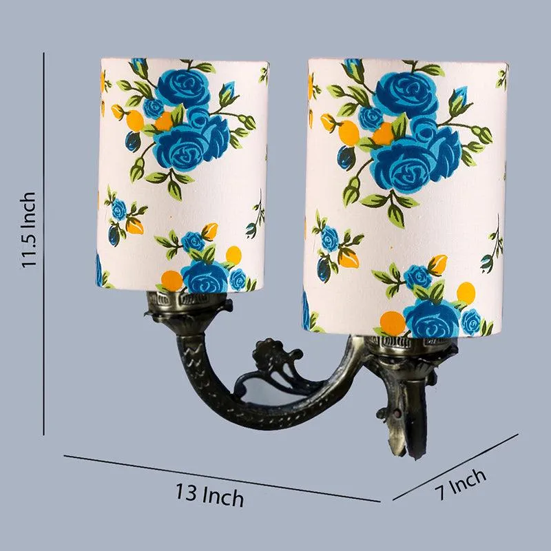 Vintage Blue Fleur Cylindrical Duo Fabric & Metal Wall Lamp media 4