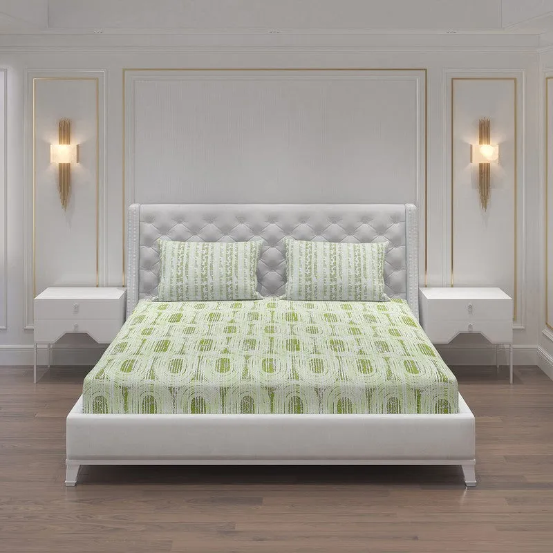 Monte Carlo Striped Ovals Cotton Bedsheet (Green) - 104 TC media 3