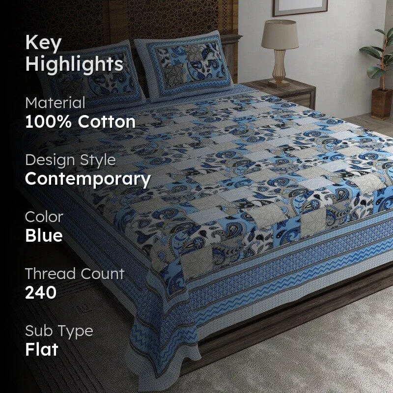 Weaveel Cotton Bedsheet (Blue) - 240 TC media 2