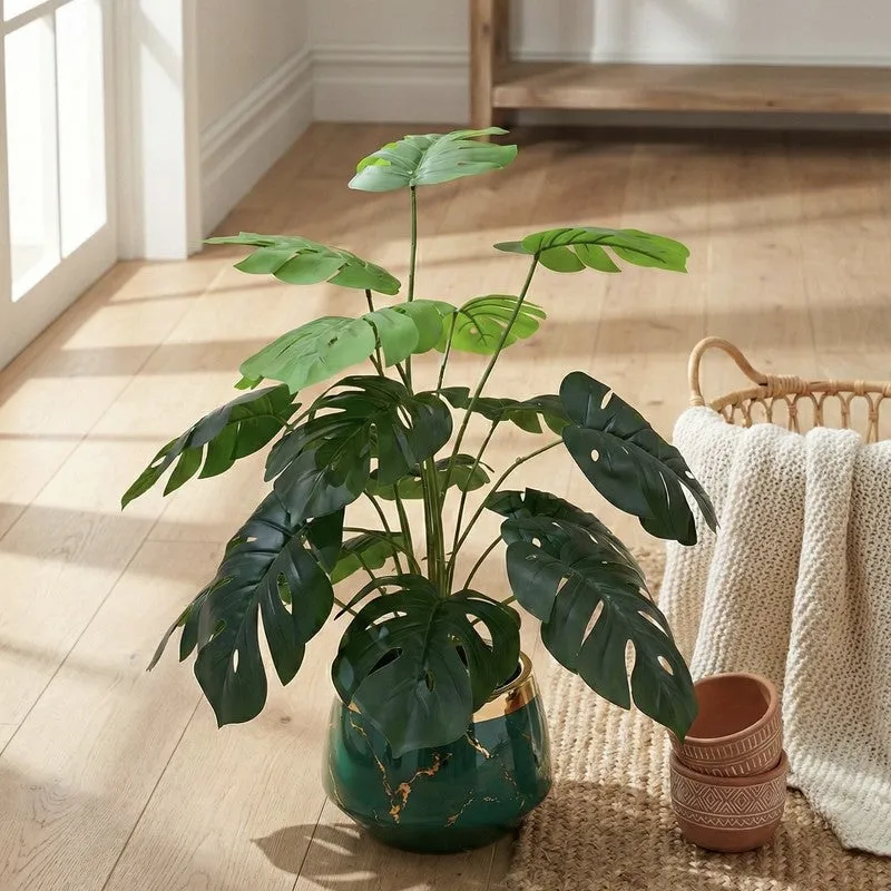 Botaniq Artificial Green Monstera Plant With Black Plastic Pot - 2.5 ft media 4